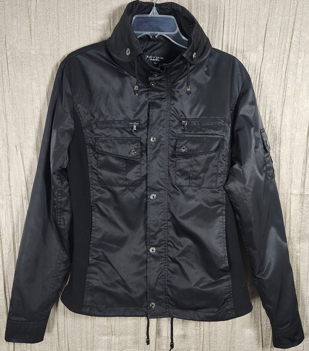 Full Zip Hybrid Hooded Tech Utility Travel Jacket Size 50 Korea  Black Gorpcore